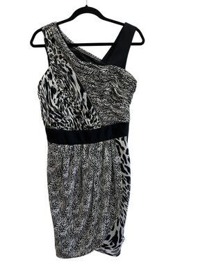 Allen B Asymmetrical Animal Print Dress Ruched Bodycon Size 8